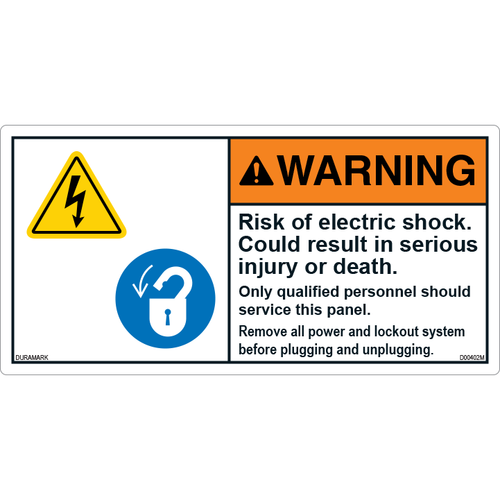 ANSI Safety Label - Warning - Risk Of Electric Shock