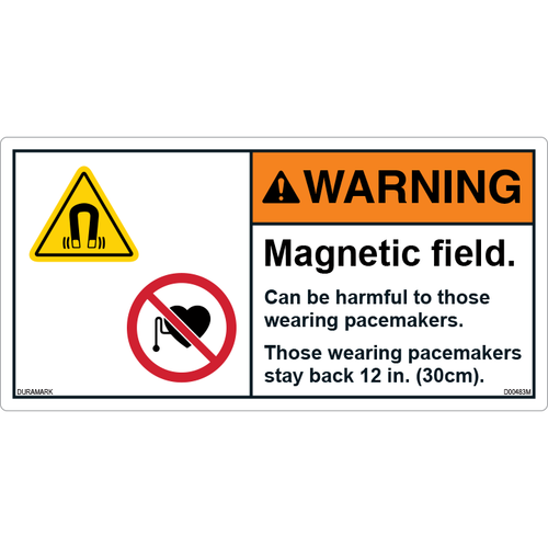 ANSI Safety Label - Warning - Magnetic Field - Stay Back 12 in