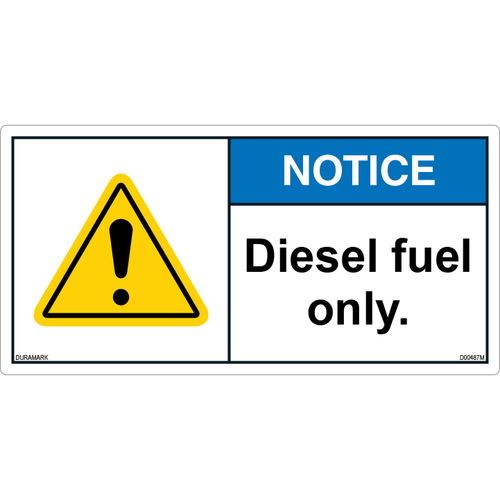 ANSI Safety Label - Notice - Diesel Fuel Only