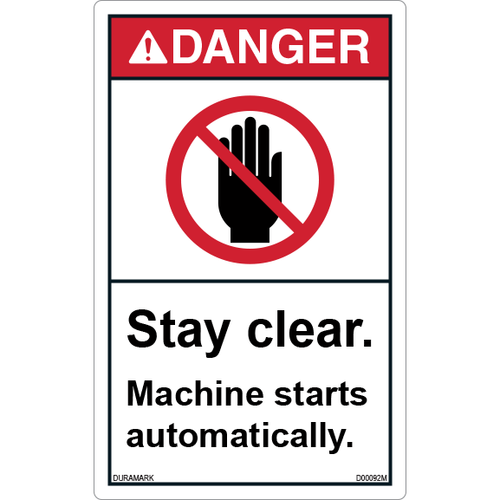 ANSI Safety Label - Danger - Stay Clear - Machine Starts Automatically - Vertical
