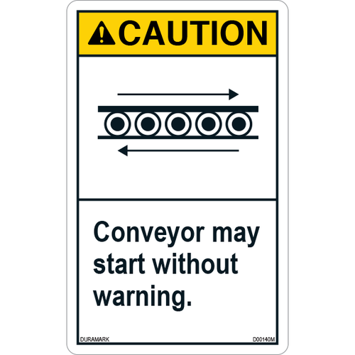 ANSI Safety Label - Caution - Conveyor Safety - May Start Without Warning - Vertical
