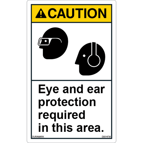 ANSI Safety Label - Caution - Ear/Eye Protection Required - Vertical