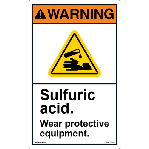 ANSI Safety Label - Warning - Sulfuric Acid - Wear Protective Equipment - Vertical