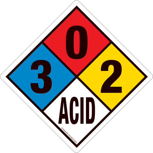 NFPA Diamond 3 0 2 ACID Hazard Label
