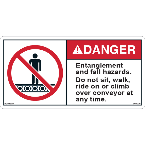 ANSI Safety Label - Danger - Conveyor Safety - Entanglement/Fall Hazard