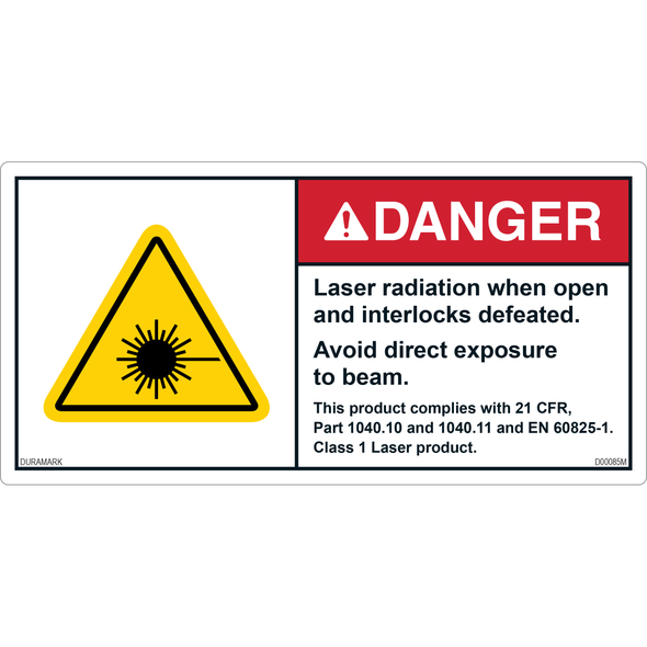 ANSI Safety Label - Danger - Laser Radiation When Open/Interlocks