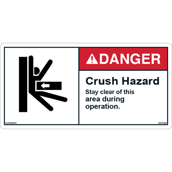 ANSI Safety Label - Danger - Crush Hazard - Stay Clear