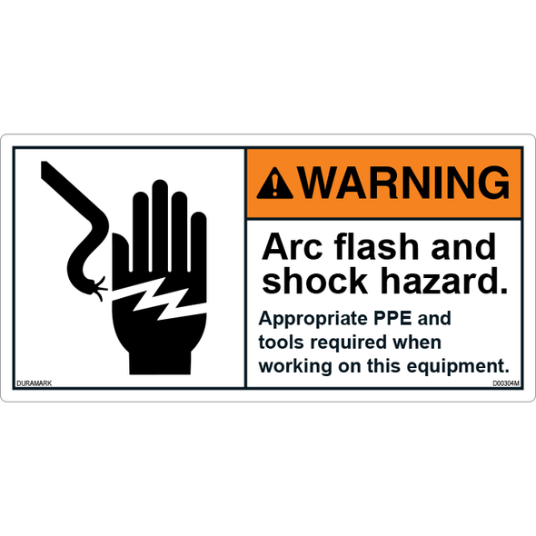 ANSI Safety Label - Warning - Arc/flash and Shock - Appropriate PPE