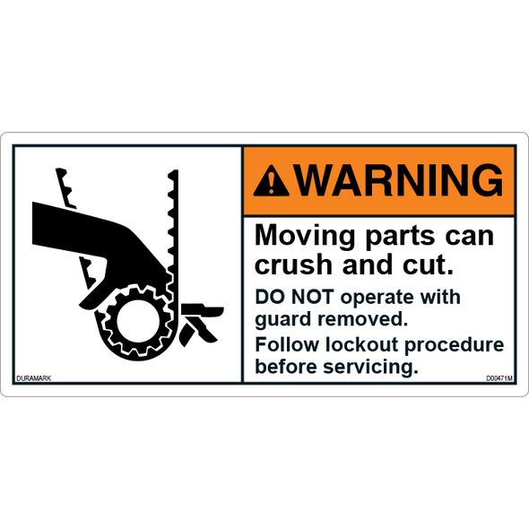 ANSI Safety Label - Warning - Belt - Crush And Cut - Lockout