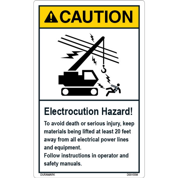 ANSI Safety Label - Caution - Electrocution Hazard - Keep Materials Lifted 20 Feet Away - Vertical