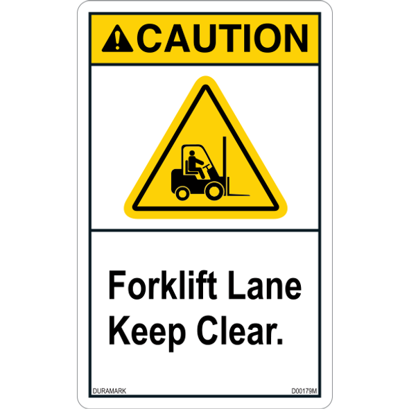 ANSI Safety Label - Caution - Forklift Lane - Keep Clear - Triangle - Vertical