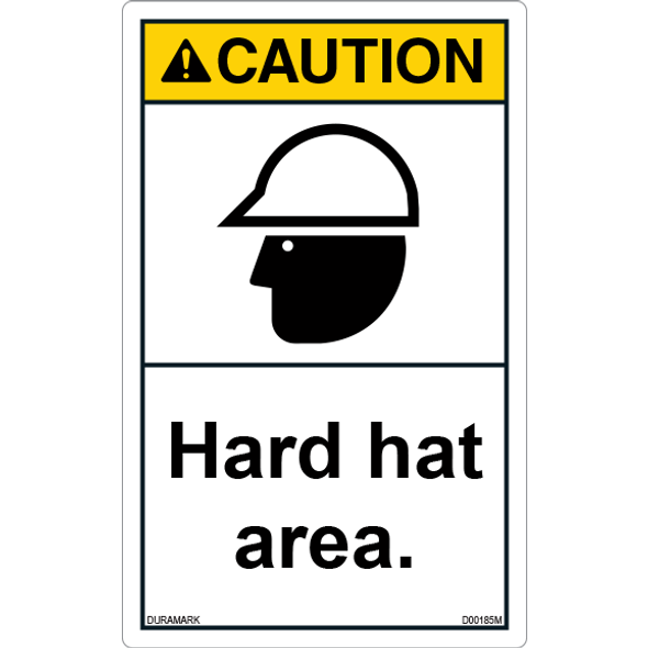 ANSI Safety Label - Caution - Hard Hat Area - Vertical