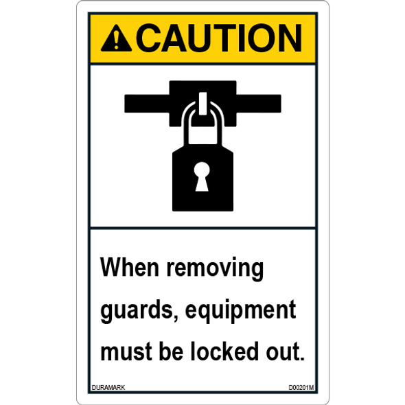 ANSI Safety Label - Caution - Lockout - Removing Guards - Vertical