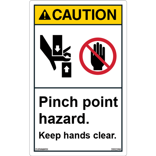 ANSI Safety Label - Caution - Pinch Point Hazard - Keep Hands Clear -  Hand - Vertical