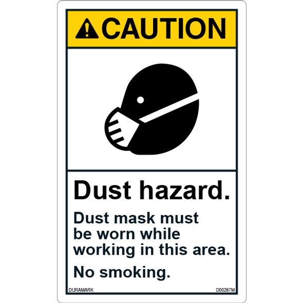 ANSI Safety Label - Caution - No Smoking - Dust Hazard - Vertical