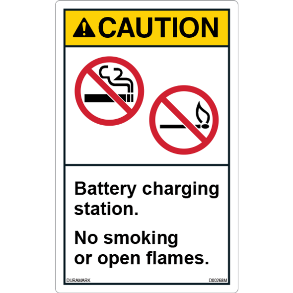 ANSI Safety Label - Caution - No Smoking/Open Flames - Battery Charging - Vertical