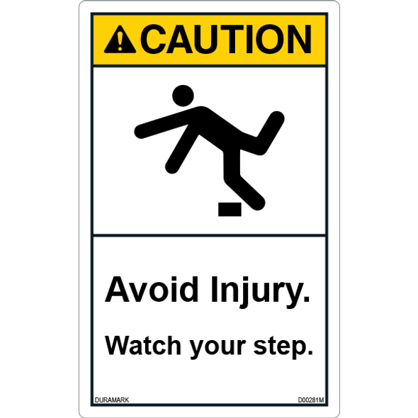 ANSI Safety Label - Caution - Watch Your Step - Tripping - Avoid Injury - Vertical
