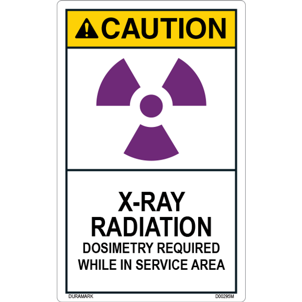 ANSI Safety Label - Caution - X-Ray Radiation - Dosimeters Required in Service - Vertical