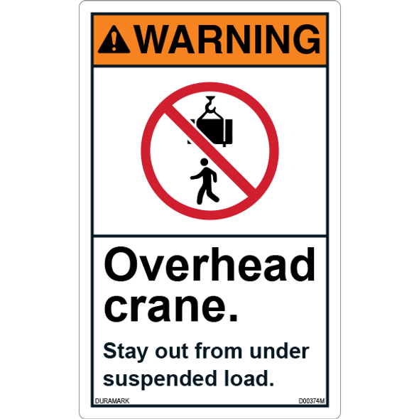 ANSI Safety Label - Warning - Overhead Crane - Stay Out from Suspended Load - Vertical