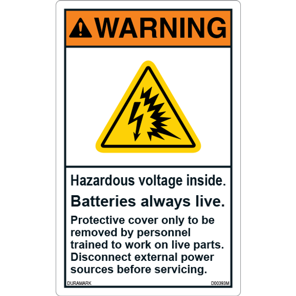 ANSI Safety Label - Warning - Electrical Safety - Hazardous Voltage - Vertical
