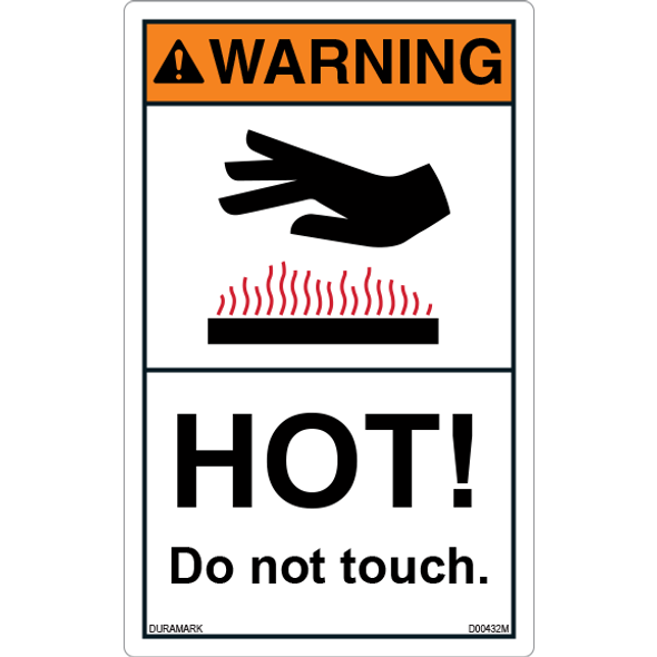 ANSI Safety Label - Warning - Hot - Do Not Touch - Vertical - Hand