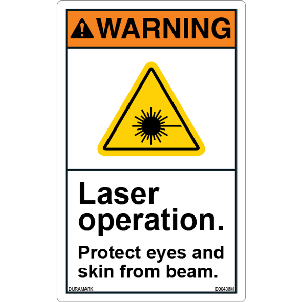 ANSI Safety Label - Warning - Laser Operation - Protect Skin and Eyes - Vertical