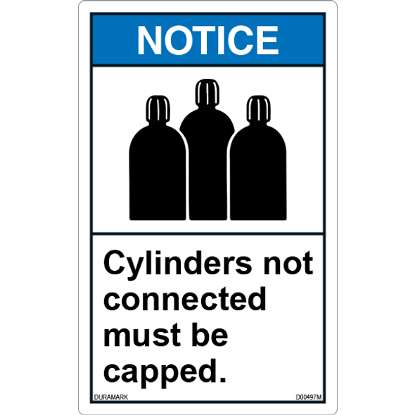 ANSI Safety Label - Notice - Cylinders Not Connected Must Be Capped - Vertical