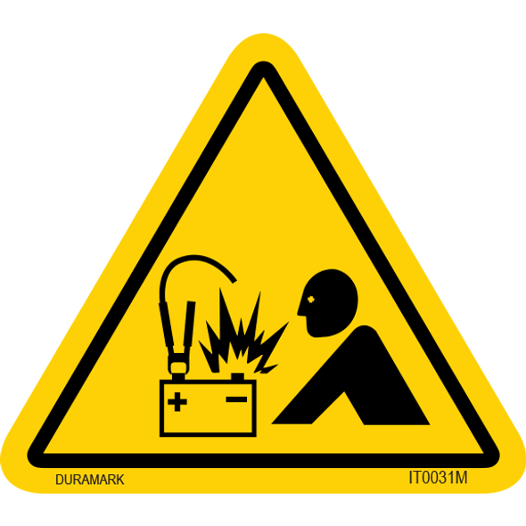 ISO safety label - Triangle - Battery Explosion - Battery and Human