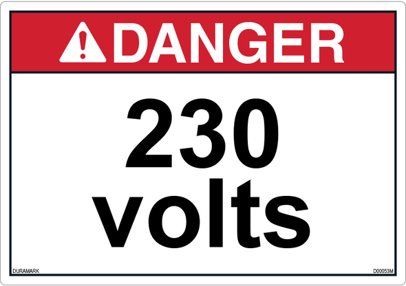 ANSI Safety Label - Danger - 230 Volts - Horizontal