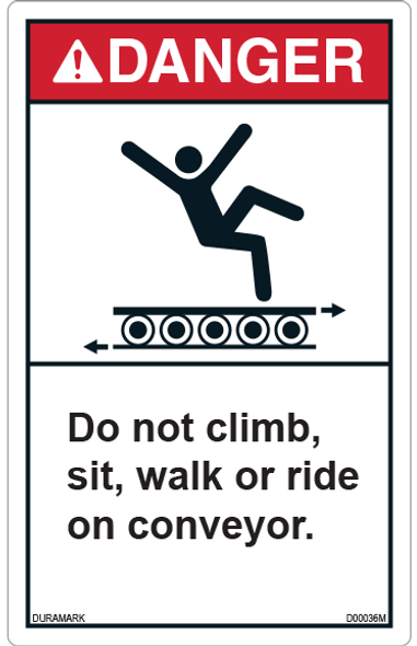 ANSI Safety Label - Danger - Do Not Climb, Sit, Walk, or Ride - Vertical