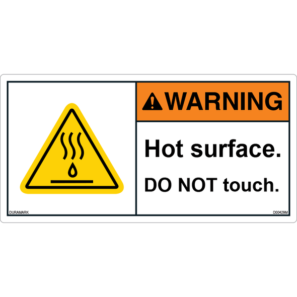 5er Pack Warnschilder "Warning Hot Surface" – Metallic-Aufkleber, 8.9 X 6.3 Cm, Für Heiße Oberflächen
