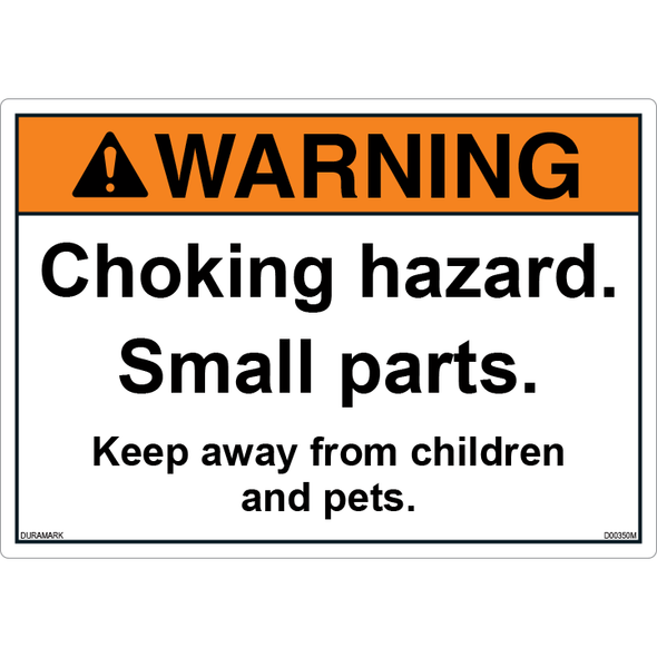 ANSI Safety Label - Warning - Choking Hazard - Small Parts - Pets and Children