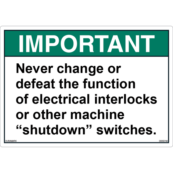 ANSI Safety Label - Important - Shutdown Switches