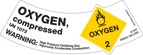 Cylinder Shoulder Label For Class 2 Oxygen: Oxygen, Compressed - Warning Label - UN 1072