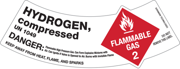 Cylinder Shoulder Label For Class 2 Flammable Gas: Hydrogen, Compressed - Danger Keep Away UN 1049