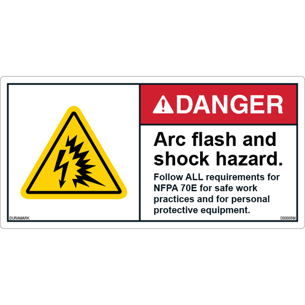 ANSI Safety Label - Danger - Arc Flash/Shock Hazard - NFPA 70E