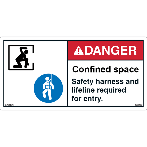 ANSI Safety Label - Danger - Confined Space - Safety Harness/Lifeline