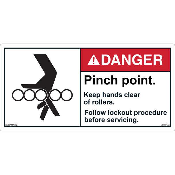 ANSI Safety Label - Danger - Pinch Point - Rollers