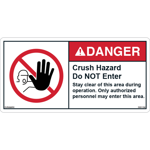 ANSI Safety Label - Danger - Crush Hazard - Do Not Enter