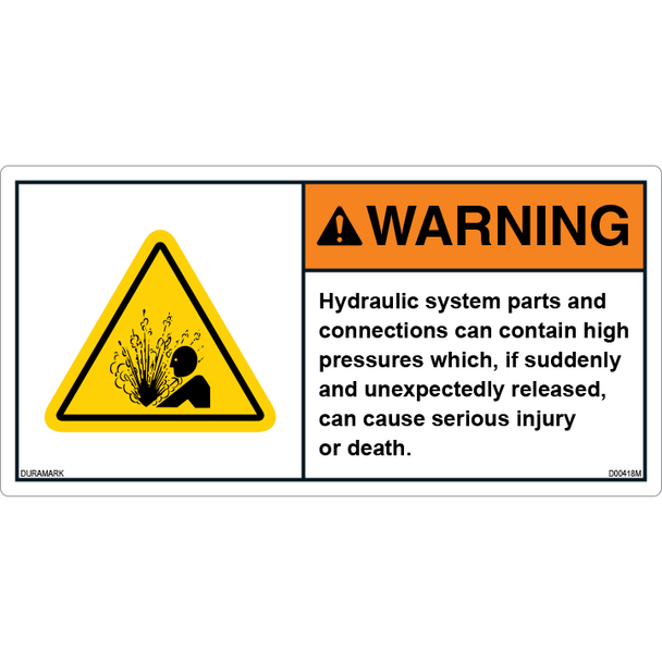 ANSI Safety Label - Warning - Hydraulic System Parts