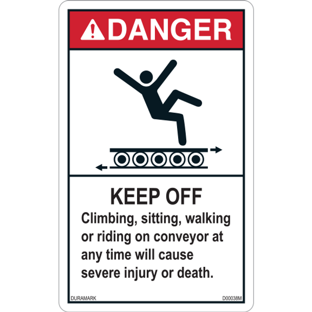 ANSI Safety Label - Danger - Conveyor Safety - Climbing/Sitting/Walking/Riding - Roller