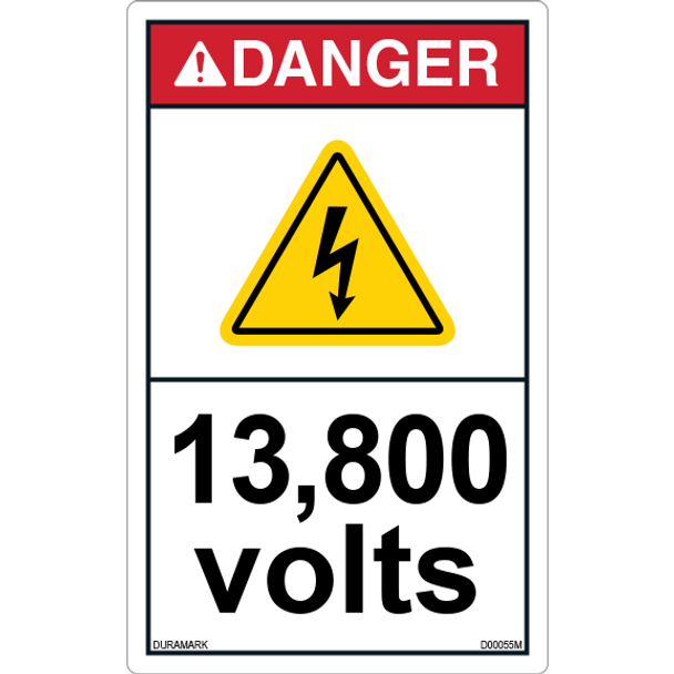 ANSI Safety Label - Danger - Electric Shock - 13800 Volts - Vertical