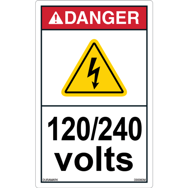 ANSI Safety Label - Danger - Electric Shock - 120/240 Volts - Vertical