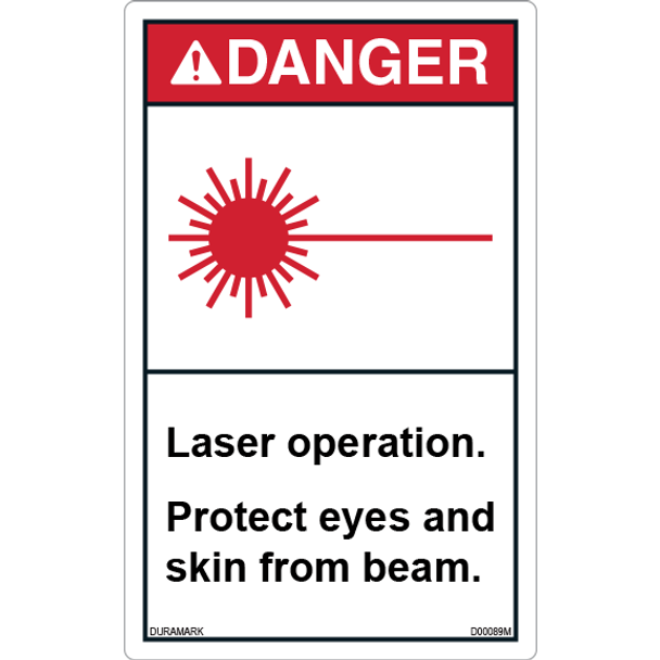 ANSI Safety Label - Danger - Laser Operation - Protect Eyes and Skin - Vertical