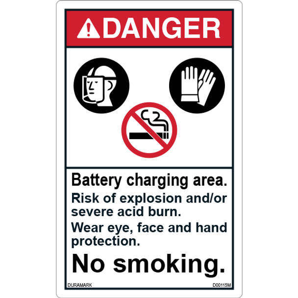 ANSI Safety Label - Danger - No Smoking - Battery Charging Area - Vertical