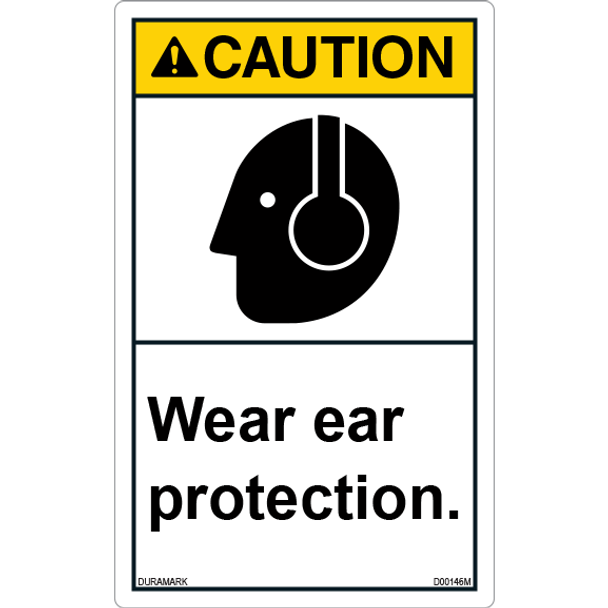 ANSI Safety Label - Caution - Wear Ear Protection - Vertical