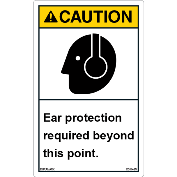 ANSI Safety Label - Caution - Ear Protection Required Beyond This Point - Vertical