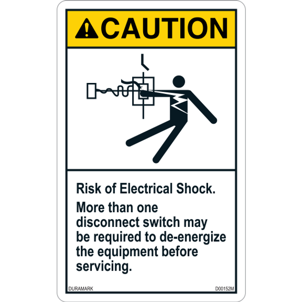 ANSI Safety Label - Caution - Risk of Electric Shock - More Than One Disconnect - Vertical