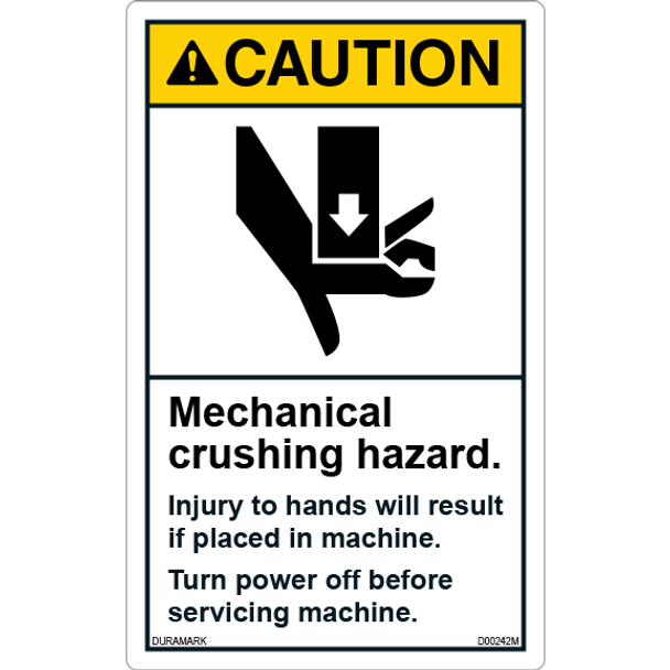 ANSI Safety Label - Caution - Mechanical Crushing Hazard - Turn Off Power - Vertical