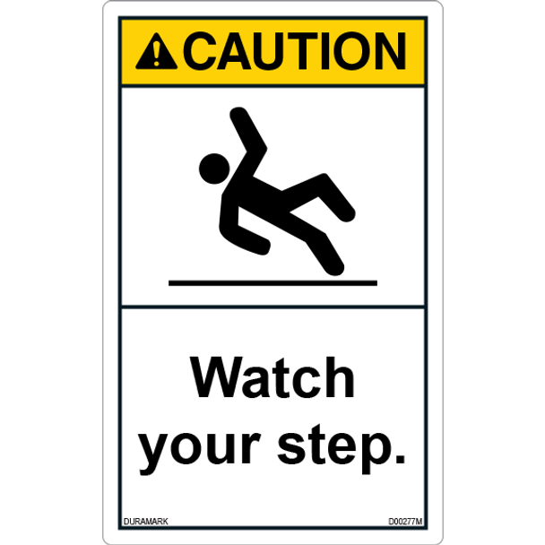 ANSI Safety Label - Caution - Watch Your Step - Slipping - Vertical